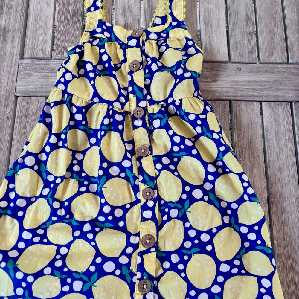 Charming Lemon Print Kids Dress in Blue